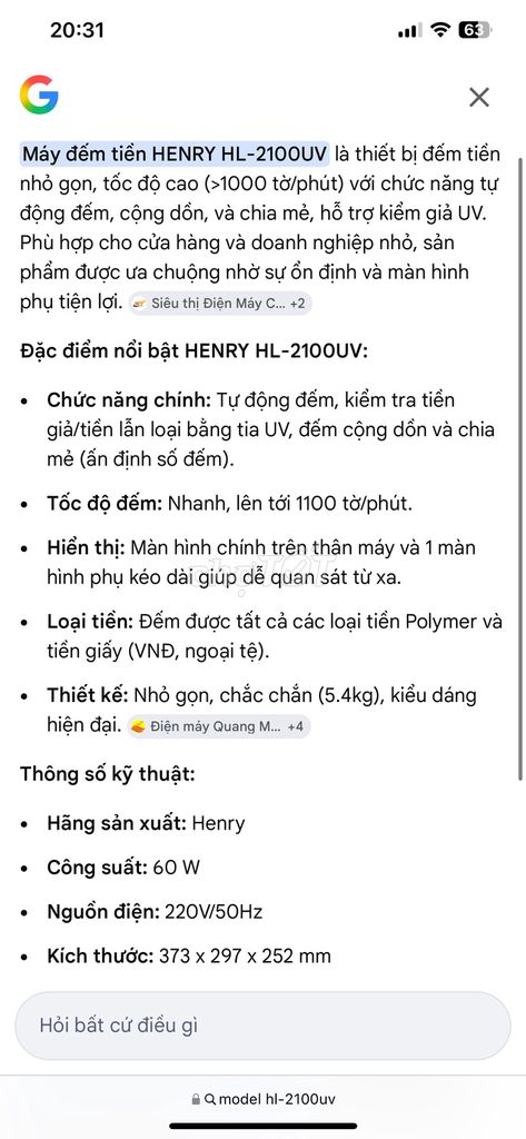 Máy đếm tiền Henry HL-2100UV. Mua bán Đồ dùng văn phòng tại Quận Ngũ Hành Sơn Đà Nẵng được đăng bởi Quốc Nguyễn hình 1