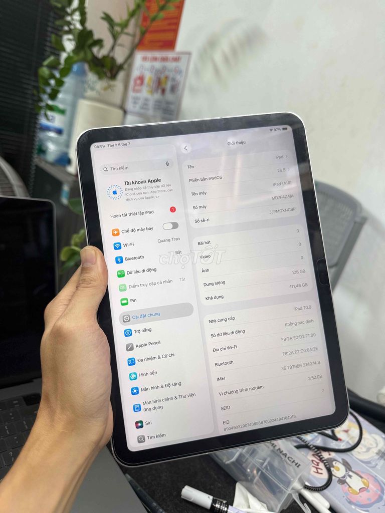 iPad A16 5G 128GB Bạc 100% pin. Mua bán Máy tính bảng tại Quận Bình Thạnh Tp Hồ Chí Minh được đăng bởi Táo Care  hình 1
