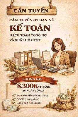 📢 TUYỂN DỤNG: Kế Toán Hạch Toán Công Nợ và Xuất HD