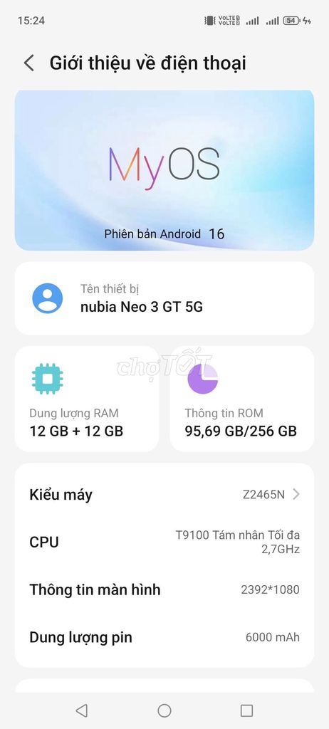 Nubia Neo 3 GT 5G 24GB/256GB đã sử dụng 3 tháng. Mua bán Điện thoại tại Huyện Hưng Nguyên Nghệ An được đăng bởi Đinh Đăng hình 1