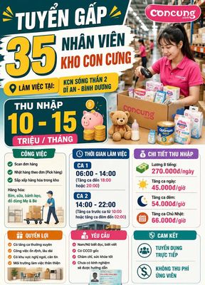 TUYỂN 35 NHÂN VIÊN KHO BÌNH DƯƠNG LƯƠNG 10-15TRIỆU