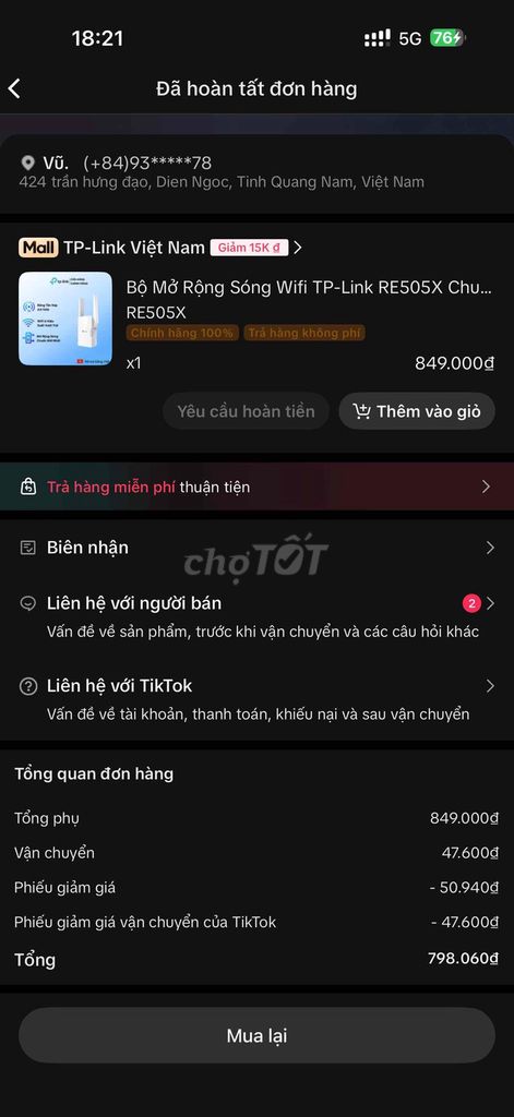 Bộ mở rộng sóng TP-Link RE505X Trắng. Mua bán Phụ kiện (Màn hình, Chuột...) tại Thị xã Điện Bàn Quảng Nam được đăng bởi Chế văn Vũ hình 1