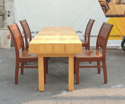 Bộ bàn ăn 4 ghế, bàn ăn gỗ có hộc kèm 4 ghế tựa