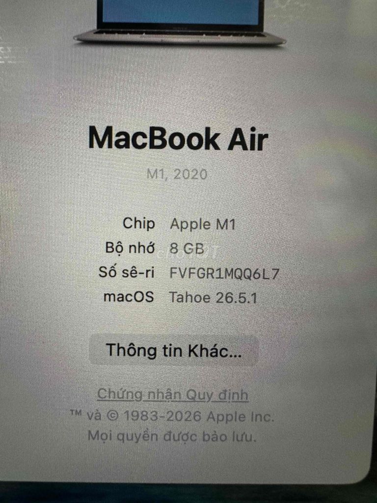 Apple MacBook Air M1 8GB Bạc Like New. Mua bán Laptop tại Quận Tân Phú Tp Hồ Chí Minh được đăng bởi Nam Nguyễn hình 1