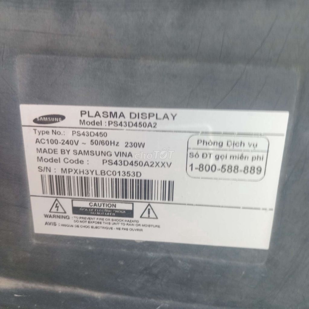 Tivi Samsung PS43D450A2 Hỏng. Mua bán Tivi, Âm thanh tại Huyện Gò Dầu Tây Ninh được đăng bởi nguyen khac vinh hình 1