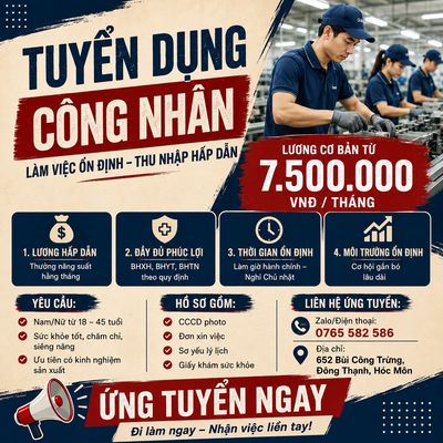 Hóc Môn - Tuyển 10 NAM LĐPT