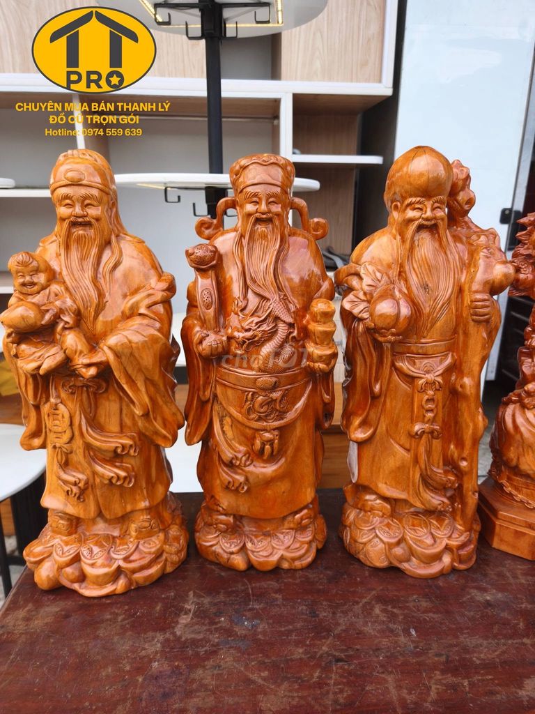 Tượng Tam Đa Gỗ Trang Trí Nâu Gỗ