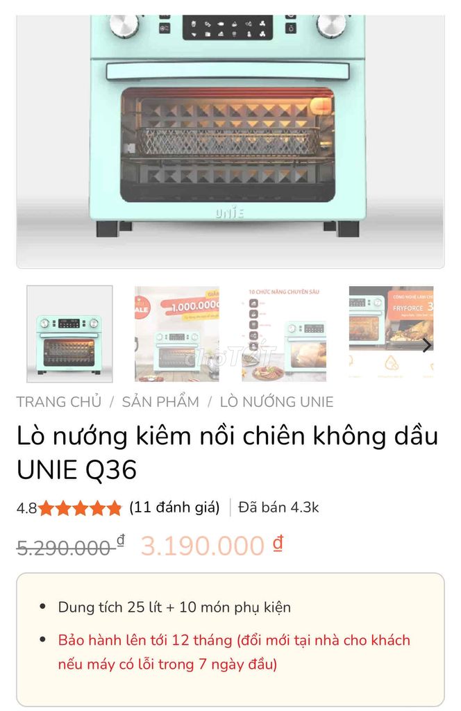 Lò nướng kiêm nồi chiên không dầu UNIE 25L