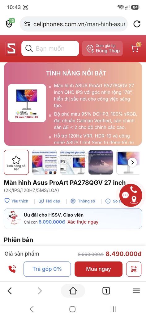 Màn hình Asus ProArt PA278QGV 27 inch 2K. Mua bán Phụ kiện (Màn hình, Chuột...) tại Huyện Tam Nông Đồng Tháp được đăng bởi lee trần hình 1
