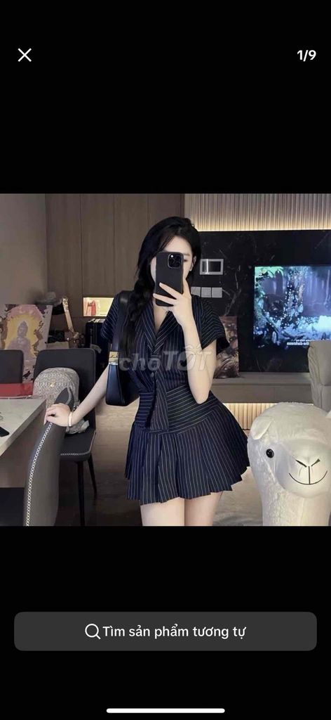 Váy dự tiệc Nữ Vải xanh than sọc trắng( tone da). Mua bán Quần áo tại Quận Bắc Từ Liêm Hà Nội được đăng bởi Thu Phượng hình 1