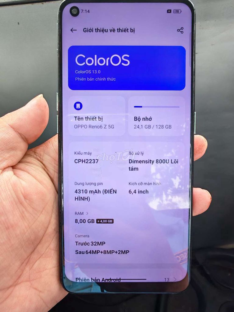 Thanh lý OPPO Reno6 Z 5G 128GB Xanh ngọc. Mua bán Điện thoại tại Quận Bắc Từ Liêm Hà Nội được đăng bởi HOÀNG CÔNG HUY hình 1