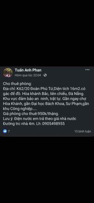 Phòng trọ 16 m² · Đường Đoàn Phú Tứ