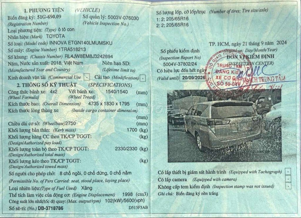 INNOVA 2.0E 2018 MT 118000KM BẢO HÀNH 1 NĂM. Mua bán Ô tô tại Quận Bình Tân Tp Hồ Chí Minh được đăng bởi Lê Tử can  hình 14