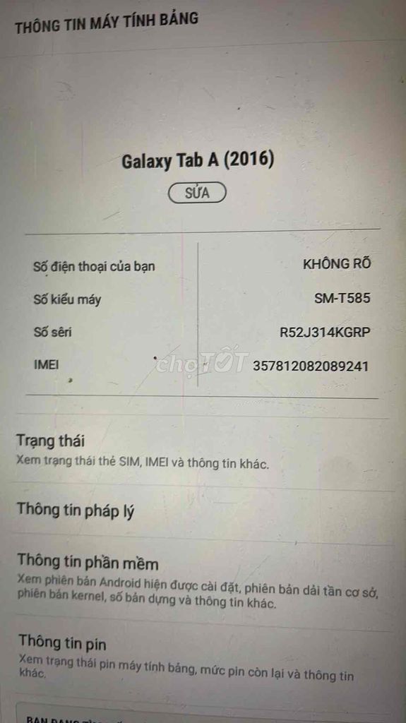 Samsung Galaxy Tab A T585 2GB/16GB Đen. Mua bán Máy tính bảng tại Quận 12 Tp Hồ Chí Minh được đăng bởi anh tâm hình 1