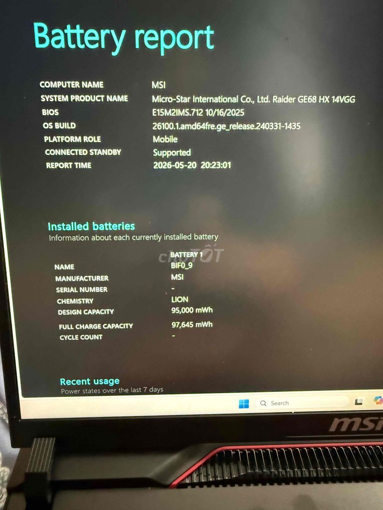 MSI Raider GE 68HX i9-14900Hx 32GB/1TB 4070 8GB. Mua bán Laptop tại Quận 11 Tp Hồ Chí Minh được đăng bởi Khoa Nguyễn hình 1