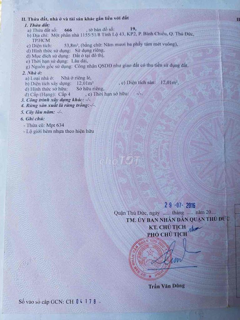 GẤP! Bán đất cc hẻm oto 1155/51/15 tỉnh lộ 43, chỉ 3.15ty