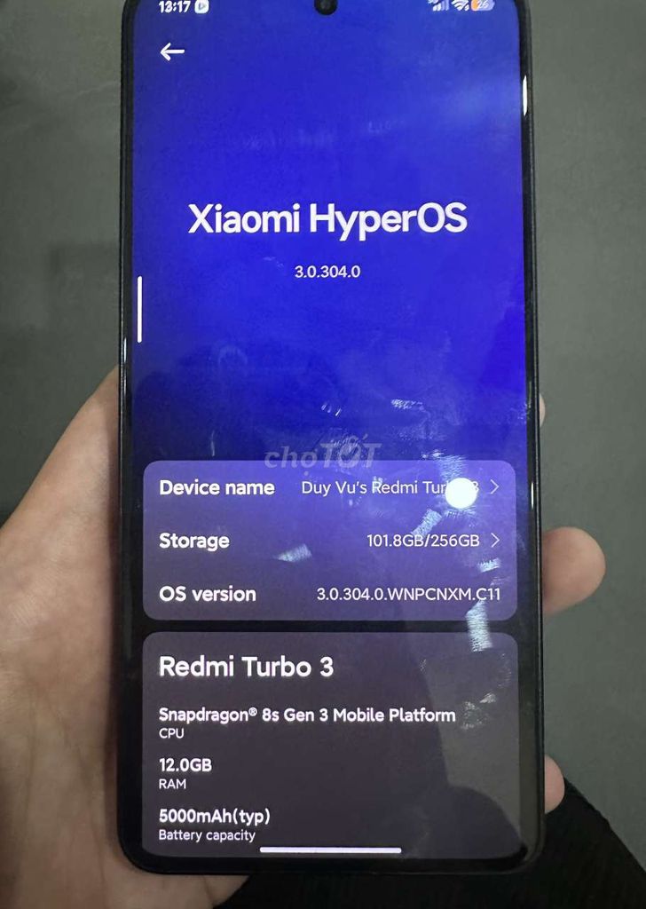 Xiaomi Redmi Turbo 3 256GB Đen. Mua bán Điện thoại tại Quận Hoàn Kiếm Hà Nội được đăng bởi minh ngọc hình 1