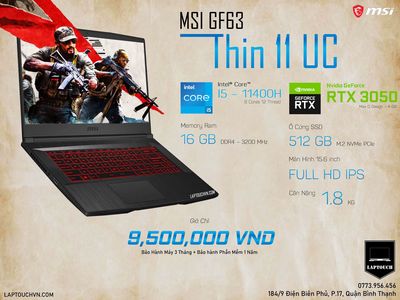 MSI GF63 Thin 11UC 2022 [ Like New + Box ]. Mua bán Laptop tại Quận Bình Thạnh Tp Hồ Chí Minh được đăng bởi Cửa Hàng Máy Tính Laptouch VN