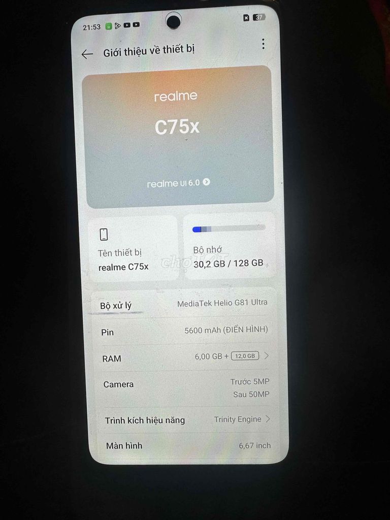 Realme C75x 128GB Vàng nhạt. Mua bán Điện thoại tại Quận Hoàng Mai Hà Nội được đăng bởi Cường Lê hình 1