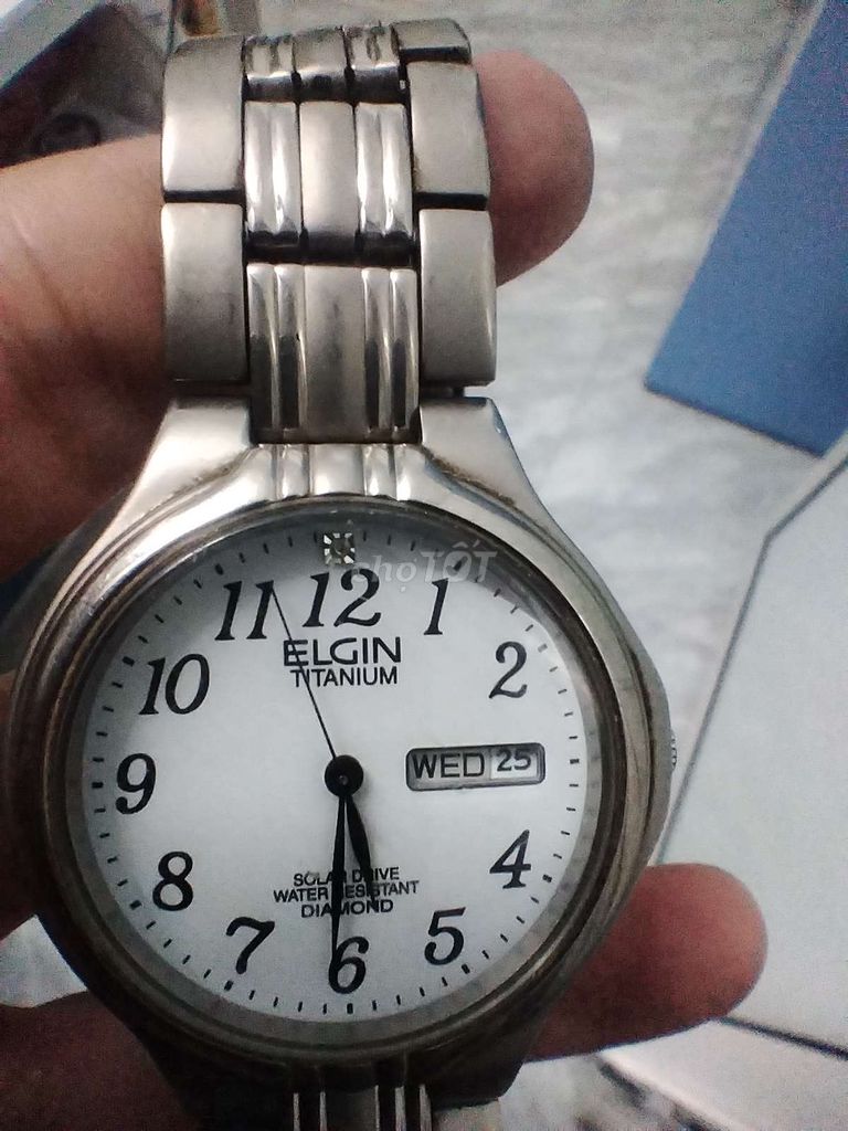 Đồng hồ Elgin Mỹ, Solar, size 36, Titanium, 2 lịch