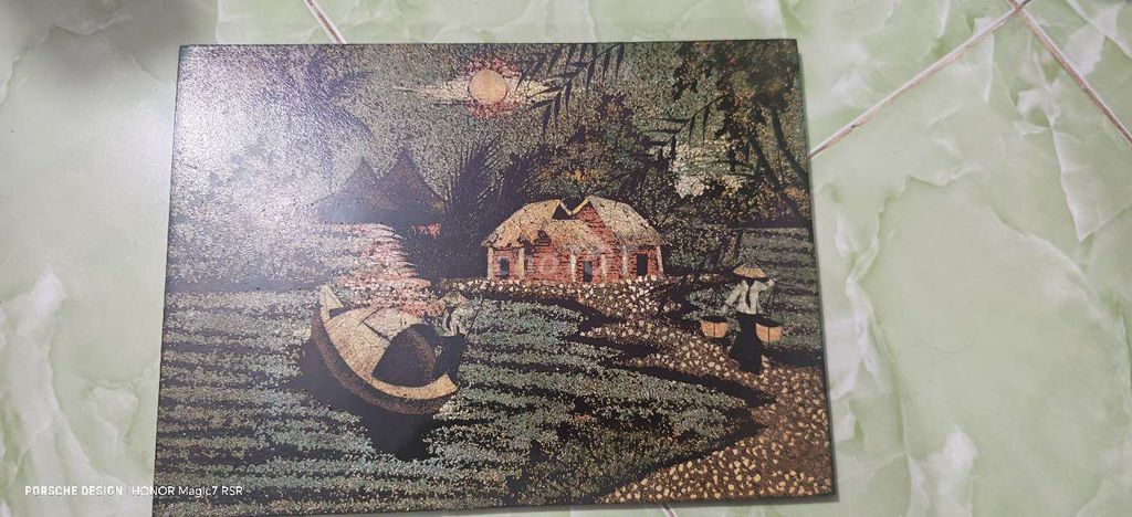 Tranh sơn mài vỏ trứng cảnh đồng quê 29x39.5cm. Mua bán Đồ sưu tầm, đồ cổ tại Thành phố Châu Đốc An Giang được đăng bởi Jack hình 1