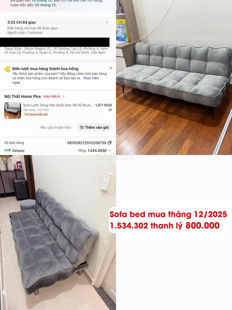 Sofa giường Vải Xám Hiện đại Đa năng. Mua bán Bàn ghế tại Quận 8 Tp Hồ Chí Minh được đăng bởi Yumi Huỳnh hình 1