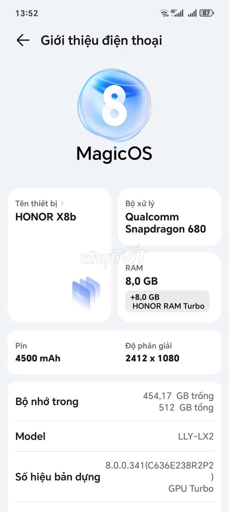 Honor X8b 512GB Xanh lá. Mua bán Điện thoại tại Thành phố Bắc Giang Bắc Giang được đăng bởi thangthuongoto  hình 1