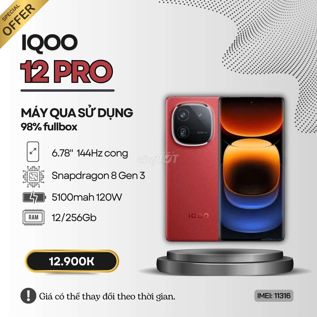 ⭐IQOO 12 PRO ĐỎ+TRẮNG 256GB