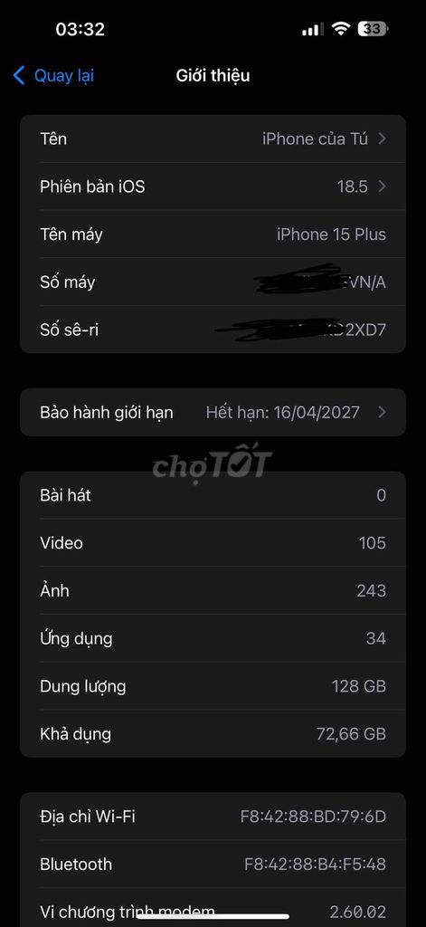 Apple iPhone 15 Plus 128GB Đen. Mua bán Điện thoại tại Thành phố Dĩ An Bình Dương được đăng bởi Nguyễn Tú hình 1
