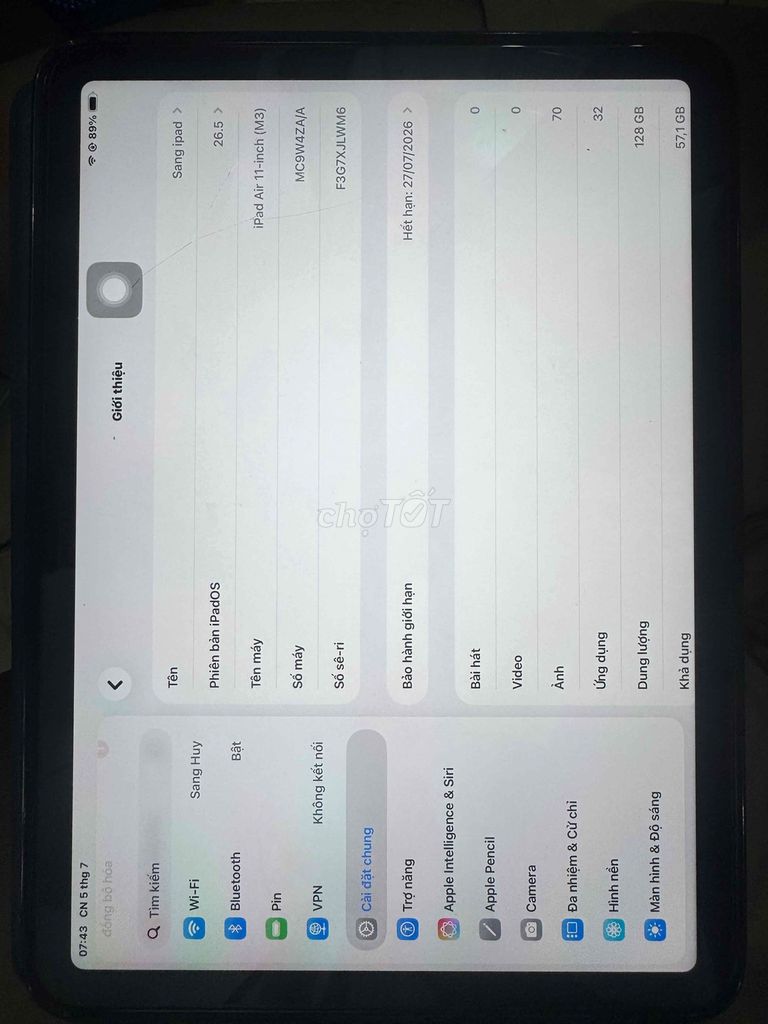 Bán ipad air7 M3 2025 99% fullbox. Mua bán Máy tính bảng tại Quận Sơn Trà Đà Nẵng được đăng bởi Tên Hồ hình 1
