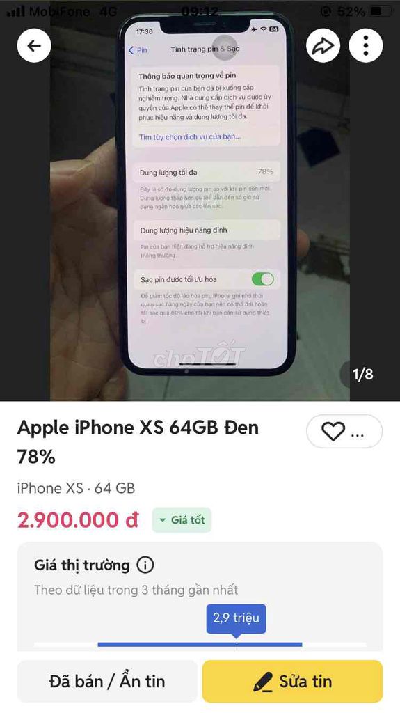 Apple iPhone XS 64GB Đen Sọc màn hình. Mua bán Điện thoại tại Thành phố Dĩ An Bình Dương được đăng bởi Huy Trần hình 1