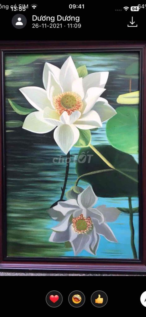 Tranh sơn dầu Hoa sen 40x60 cm Trắng Xanh. Mua bán Đồ sưu tầm, đồ cổ tại Quận Tân Phú Tp Hồ Chí Minh được đăng bởi Nguyễn văn Chính hình 1