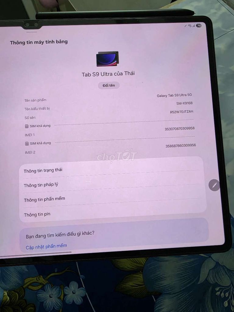 Samsung Galaxy Tab S9 Ultra 5G 12GB/256GB SSVN. Mua bán Máy tính bảng tại Quận Tân Bình Tp Hồ Chí Minh được đăng bởi Nguyễn Ngọc Thái hình 1