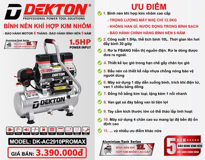 MÁY NÉN KHÍ BÌNH NHÔM DEKTON DK-AC2910PROMAX. Mua bán Đồ chuyên dụng, Giống nuôi trồng tại Thành phố Bến Tre Bến Tre được đăng bởi TÂN THÀNH KÔNG