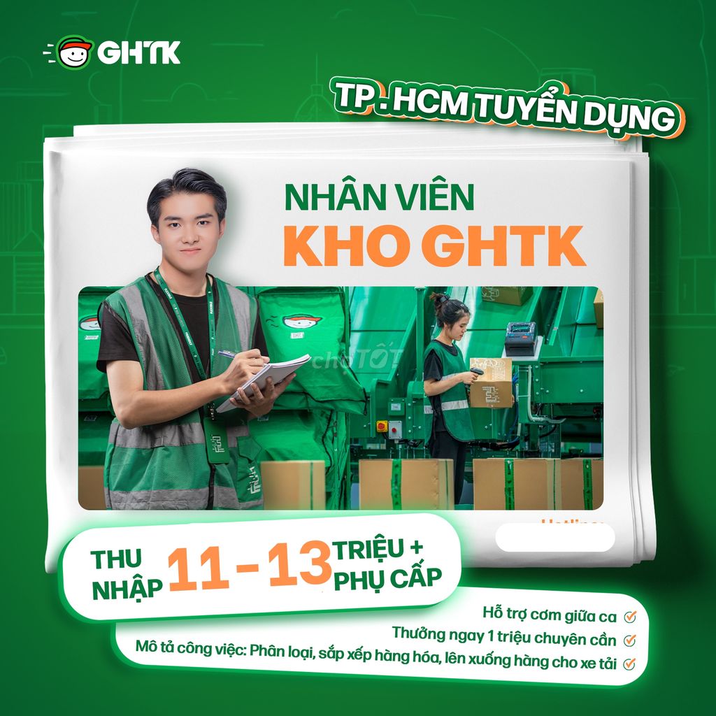 TUYỂN PHỤ KHO LƯƠNG LÊN ĐẾN 12 TRIỆU