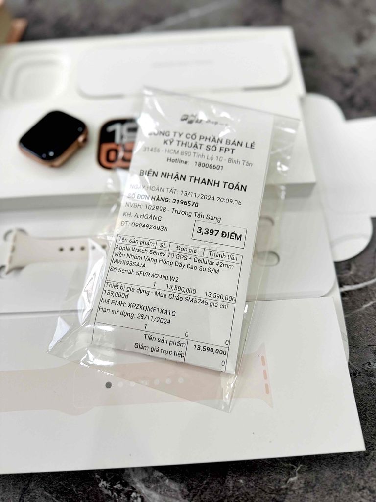 Apple wacth S10/42mm lte esim hàng Fpt vna có bill