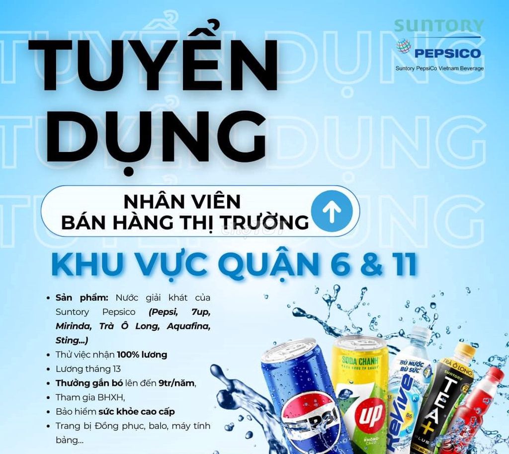 Tuyển 5 Nhân viên bán hàng NGK Suntory Pepsico