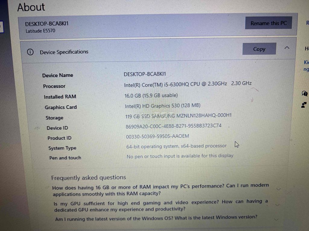 Dell Latitude E5570 i5-6300HQ 16GB/119GB. Mua bán Laptop tại Huyện Đông Anh Hà Nội được đăng bởi Nguyễn Văn Tiến hình 1