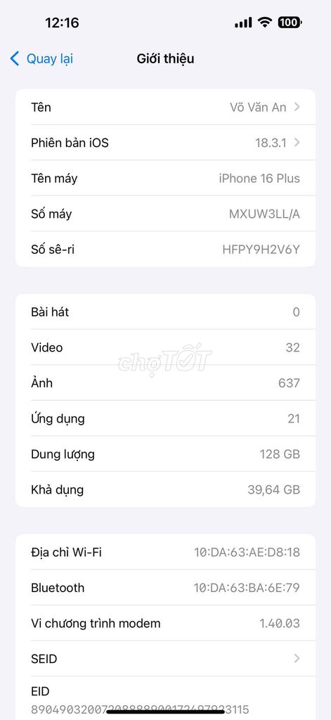 Apple iPhone 16 Plus 128GB Xanh 89%. Mua bán Điện thoại tại Quận Liên Chiểu Đà Nẵng được đăng bởi Quang Hiếu hình 1