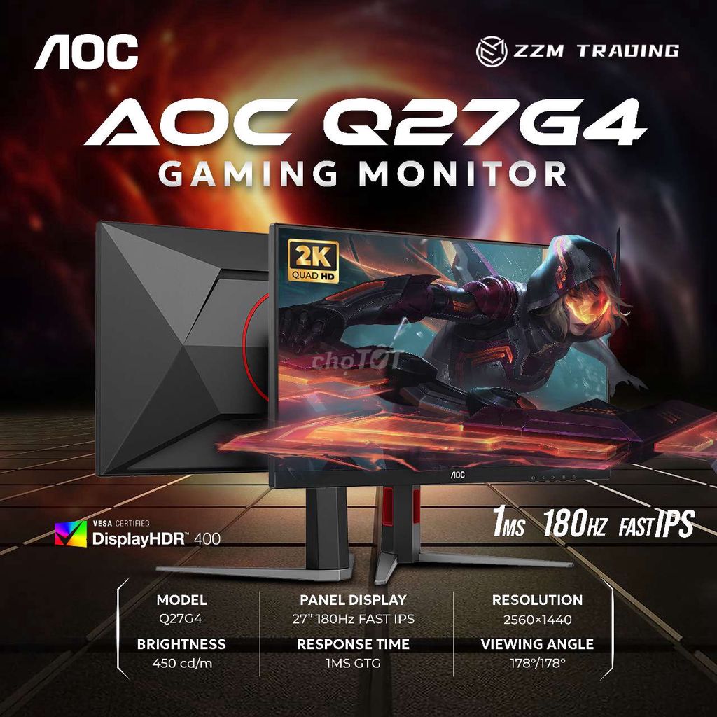 Màn hình gaming AOC Q27G4 27" 2K Fast IPS 180hz