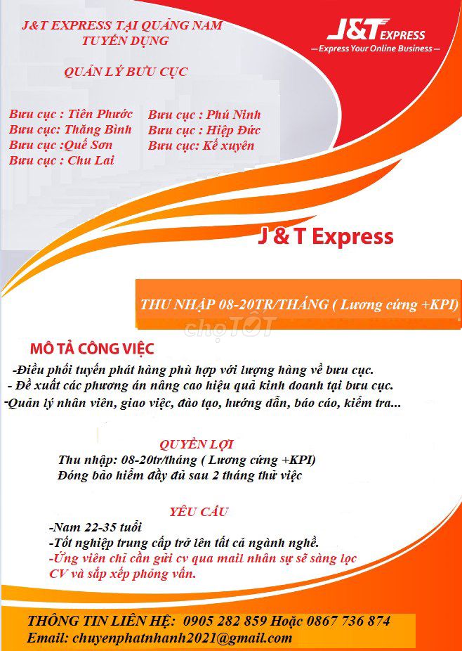 Công ty TNHH MTV chuyển phát nhanh Thuận Phong JT Express tuyển dụng 2023