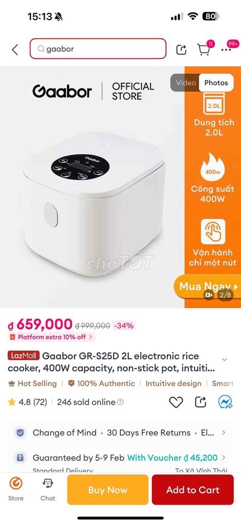 Nồi cơm điện Gaabor GR-S25D 2L