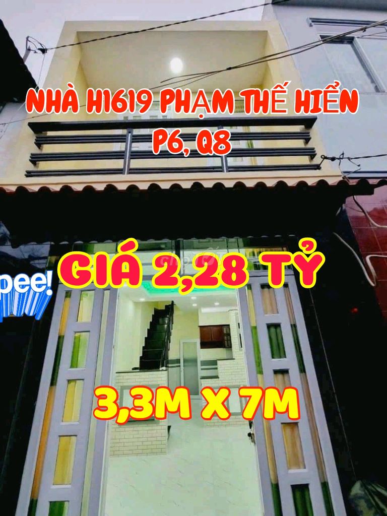 Nhà đẹp H1619 Phạm Thế Hiển, P6, Q8, 1trệt, 1lầu, 3,3m x 6,5m