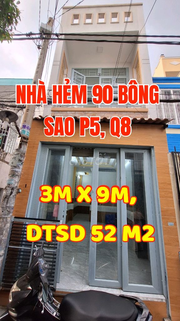 Nhà đẹp, căn góc, Hẻm 90 Bông Sao P5 Q8. Nhà 1trệt, 1lầu, 3mx Dài 9m.