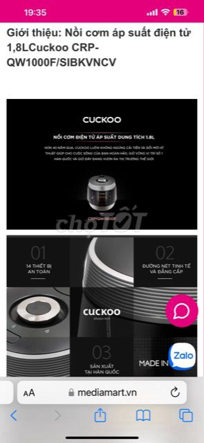 Nồi cơm điện Cuckoo mới 100%. Mua bán Bếp, lò, đồ điện nhà bếp tại Huyện Gia Lâm Hà Nội được đăng bởi Phan Đức Thọ hình 2
