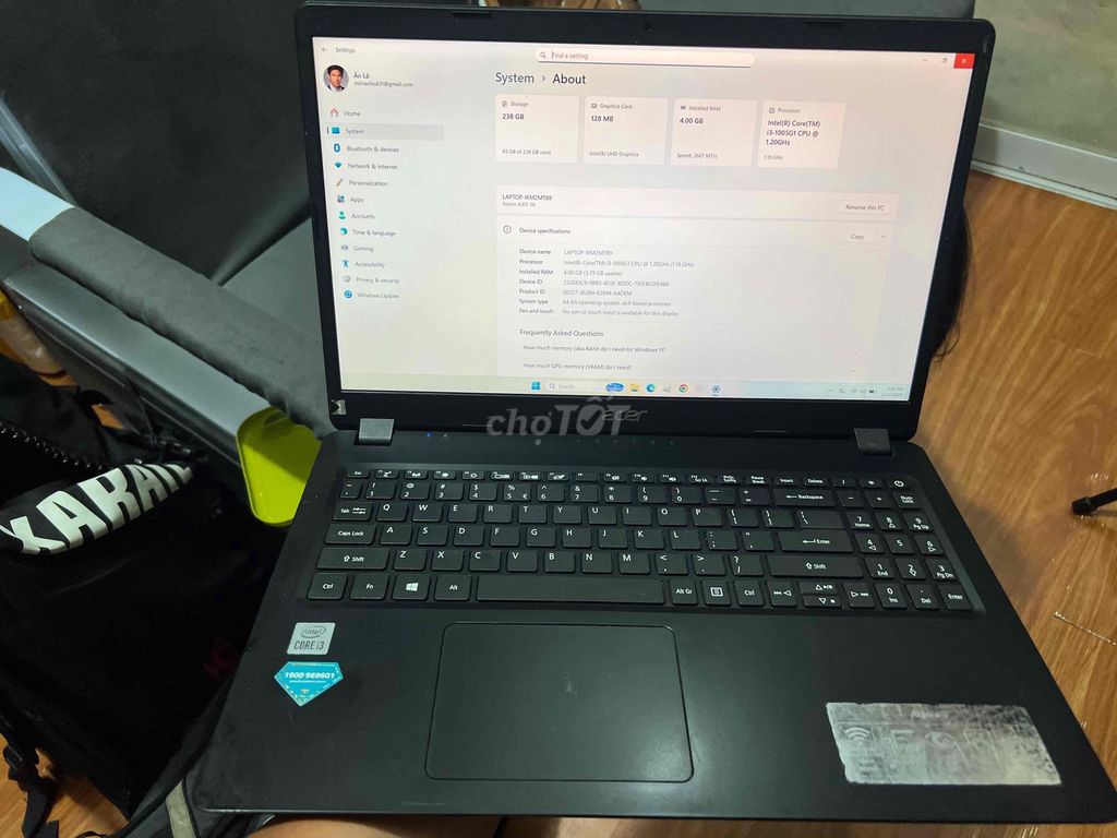 Acer Aspire A315-56 i3 4GB/256GB Đen. Mua bán Laptop tại Quận Tân Bình Tp Hồ Chí Minh được đăng bởi Quy Thành hình 1