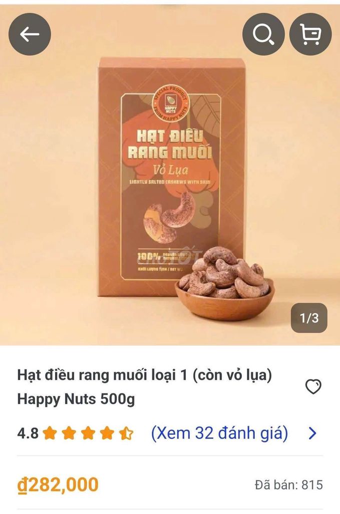 Hạt điều rang muối Happy Nuts. Mua bán Đồ ăn, thực phẩm và các loại khác tại Quận Bình Tân Tp Hồ Chí Minh được đăng bởi Yên Bình hình 1