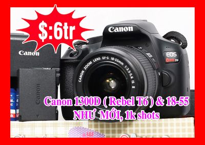 Bộ Canon Rebel T6(Canon 1300D) NHƯ MỚI, lens 18-55