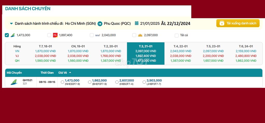 Hồ Chí Minh - Phú Quốc  21/01/2025 ÂL 22/12/2024