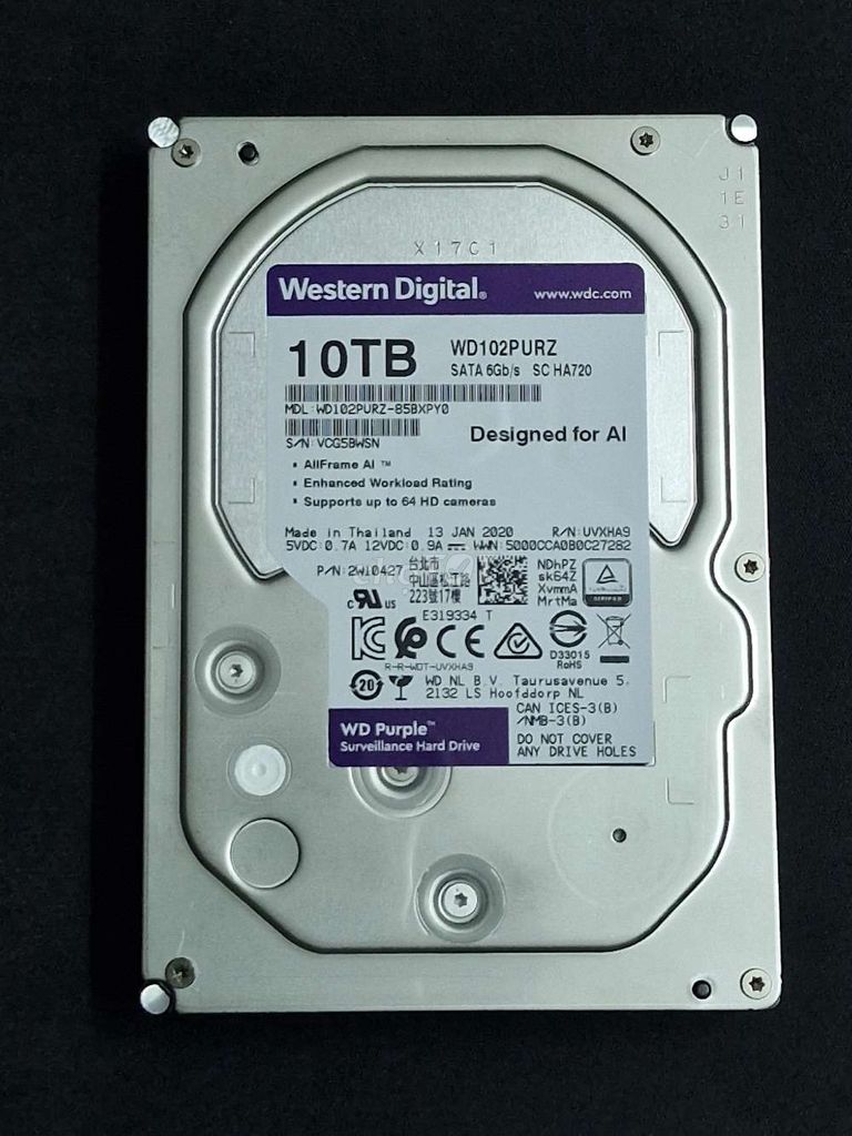 Ổ cứng HDD Western Purple 10TB 256Mb-sk 100%